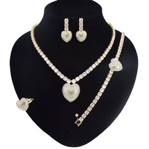 HUGS&KISSES tennis Set Necklace Bracelet Earrings Ring hearts Gold Filled